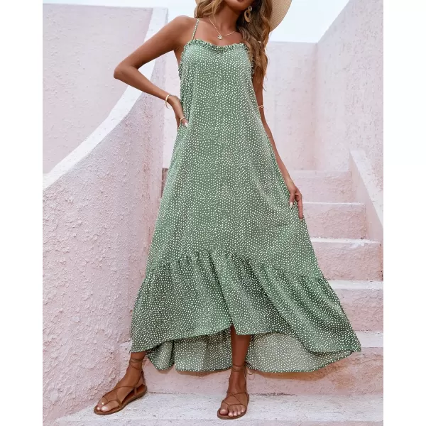 imageBTFBM Women Casual Summer Dresses 2023 Spaghetti Strap Sleeveless Sundress Print Ruffle Flowy Boho Beach Long Maxi DressPrint Floral Green