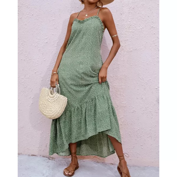 imageBTFBM Women Casual Summer Dresses 2023 Spaghetti Strap Sleeveless Sundress Print Ruffle Flowy Boho Beach Long Maxi DressPrint Floral Green