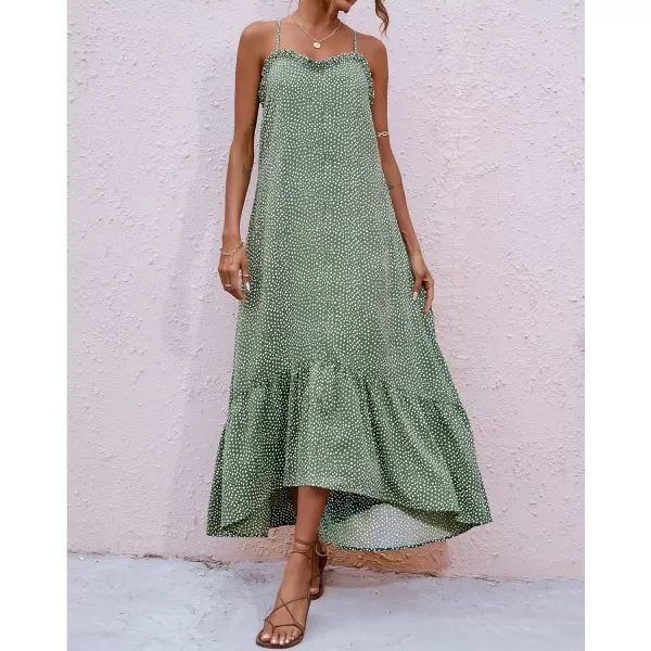imageBTFBM Women Casual Summer Dresses 2023 Spaghetti Strap Sleeveless Sundress Print Ruffle Flowy Boho Beach Long Maxi DressPrint Floral Green