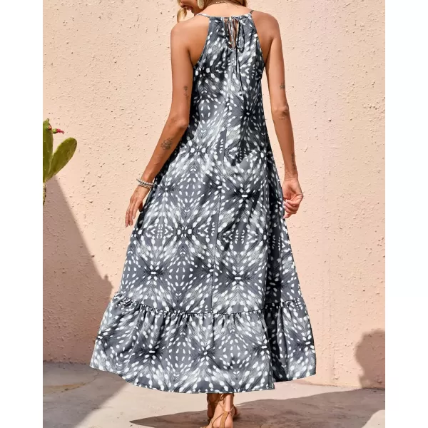 imageBTFBM Women Casual Summer Dresses 2023 Spaghetti Strap Sleeveless Sundress Print Ruffle Flowy Boho Beach Long Maxi DressPrint Grey