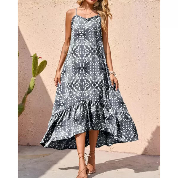 imageBTFBM Women Casual Summer Dresses 2023 Spaghetti Strap Sleeveless Sundress Print Ruffle Flowy Boho Beach Long Maxi DressPrint Grey