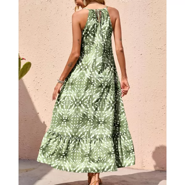 imageBTFBM Women Casual Summer Dresses 2023 Spaghetti Strap Sleeveless Sundress Print Ruffle Flowy Boho Beach Long Maxi DressPrint Leaf Green