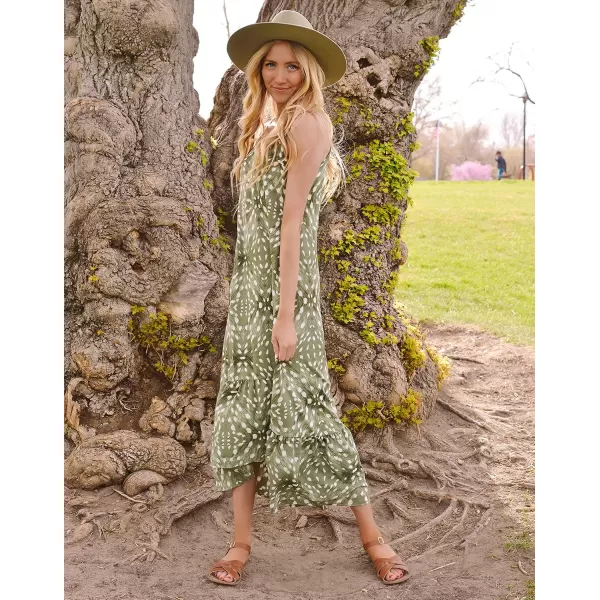 imageBTFBM Women Casual Summer Dresses 2023 Spaghetti Strap Sleeveless Sundress Print Ruffle Flowy Boho Beach Long Maxi DressPrint Leaf Green