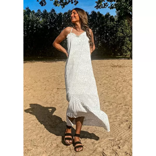 imageBTFBM Women Casual Summer Dresses 2023 Spaghetti Strap Sleeveless Sundress Print Ruffle Flowy Boho Beach Long Maxi DressPrint White