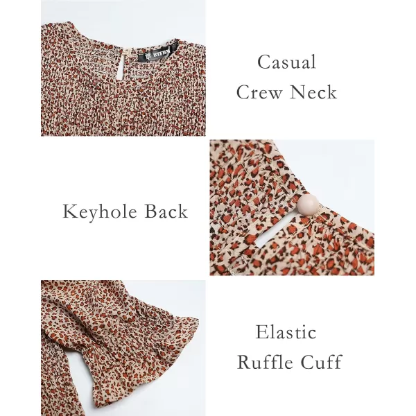 imageBTFBM Women Casual Summer Dresses 2023 Spring Crew Neck Ruffle Short Sleeve Floral Leopard Smocked Boho Flowy Maxi DressDot Apricot Brown