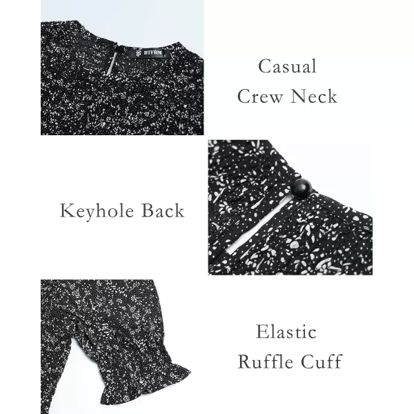 imageBTFBM Women Casual Summer Dresses 2023 Spring Crew Neck Ruffle Short Sleeve Floral Leopard Smocked Boho Flowy Maxi DressFloral Black White