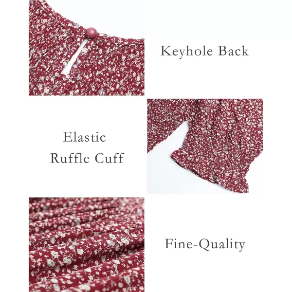 imageBTFBM Women Casual Summer Dresses 2023 Spring Crew Neck Ruffle Short Sleeve Floral Leopard Smocked Boho Flowy Maxi DressFloral Wine Red White