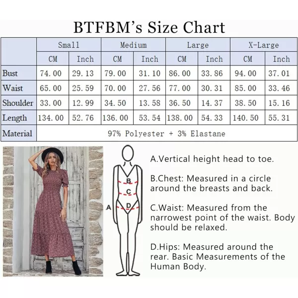 imageBTFBM Women Casual Summer Dresses 2023 Spring Crew Neck Ruffle Short Sleeve Floral Leopard Smocked Boho Flowy Maxi DressFloral Wine Red White
