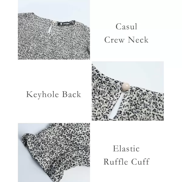 imageBTFBM Women Casual Summer Dresses 2023 Spring Crew Neck Ruffle Short Sleeve Floral Leopard Smocked Boho Flowy Maxi DressLeopard Apricot Grey