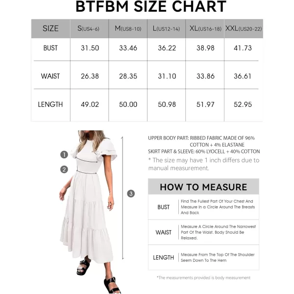 imageBTFBM Women Casual Summer Dresses Crewneck Flutter Puff Short Sleeve Elastic Waist Flowy Aline Tiered Maxi Dress PocketsSolid Beige White