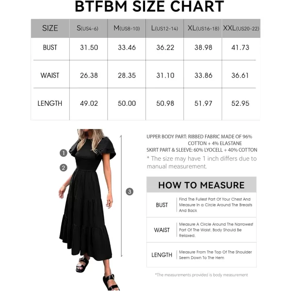 imageBTFBM Women Casual Summer Dresses Crewneck Flutter Puff Short Sleeve Elastic Waist Flowy Aline Tiered Maxi Dress PocketsSolid Black