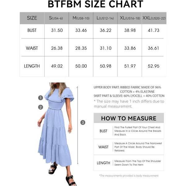 imageBTFBM Women Casual Summer Dresses Crewneck Flutter Puff Short Sleeve Elastic Waist Flowy Aline Tiered Maxi Dress PocketsSolid Light Blue