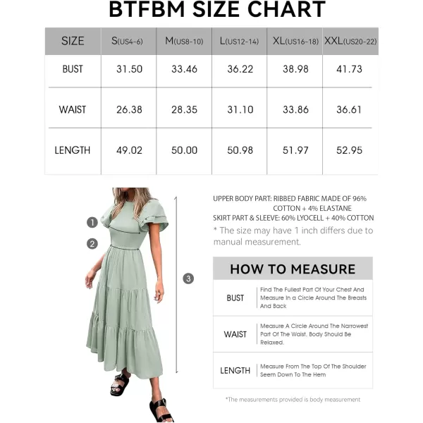 imageBTFBM Women Casual Summer Dresses Crewneck Flutter Puff Short Sleeve Elastic Waist Flowy Aline Tiered Maxi Dress PocketsSolid Light Green
