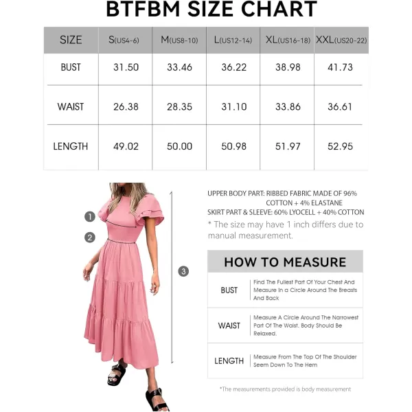 imageBTFBM Women Casual Summer Dresses Crewneck Flutter Puff Short Sleeve Elastic Waist Flowy Aline Tiered Maxi Dress PocketsSolid Pink