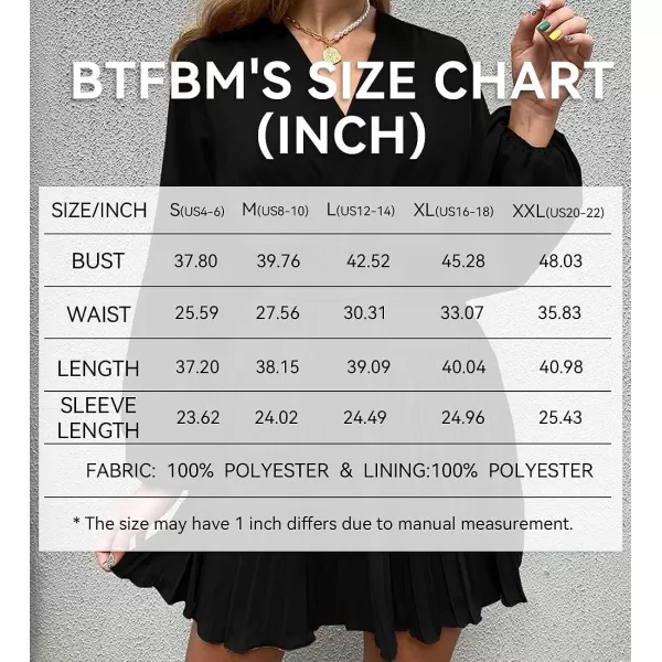 imageBTFBM Women Casual Summer Fall Dresses 2023 Boho Wrap V Neck Puff Long Sleeve Cocktail Flowy Pleated ALine Mini DressSolid Black