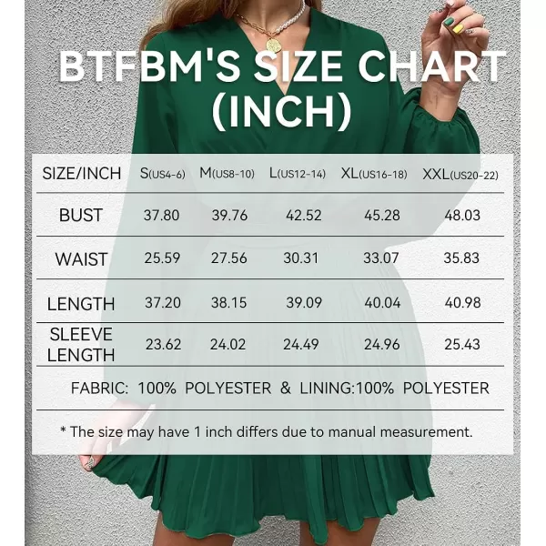 imageBTFBM Women Casual Summer Fall Dresses 2023 Boho Wrap V Neck Puff Long Sleeve Cocktail Flowy Pleated ALine Mini DressSolid Dark Green