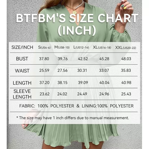 imageBTFBM Women Casual Summer Fall Dresses 2023 Boho Wrap V Neck Puff Long Sleeve Cocktail Flowy Pleated ALine Mini DressSolid Light Green