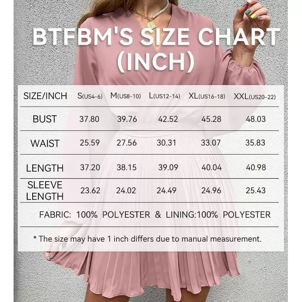 imageBTFBM Women Casual Summer Fall Dresses 2023 Boho Wrap V Neck Puff Long Sleeve Cocktail Flowy Pleated ALine Mini DressSolid Pink
