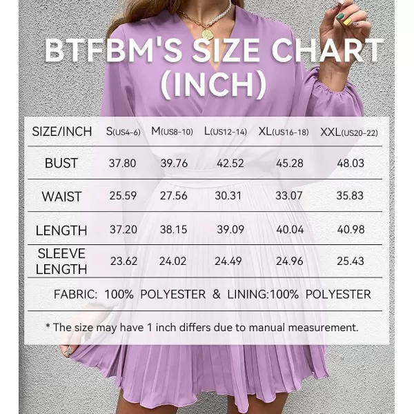imageBTFBM Women Casual Summer Fall Dresses 2023 Boho Wrap V Neck Puff Long Sleeve Cocktail Flowy Pleated ALine Mini DressSolid Purple
