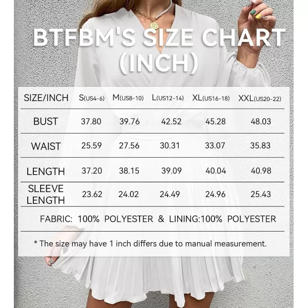 imageBTFBM Women Casual Summer Fall Dresses 2023 Boho Wrap V Neck Puff Long Sleeve Cocktail Flowy Pleated ALine Mini DressSolid White