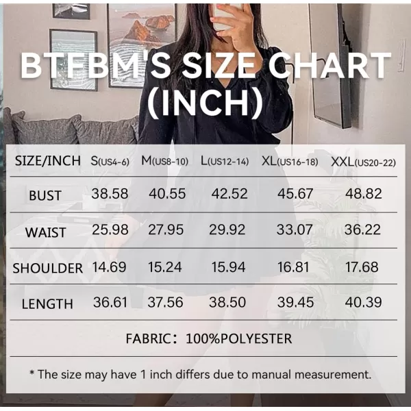 imageBTFBM Women Casual Summer Fall Dresses Tie V Neck Long Sleeve High Waist Ruffle Tiered A Line Swing Tunic Mini DressLong Sleeve Black