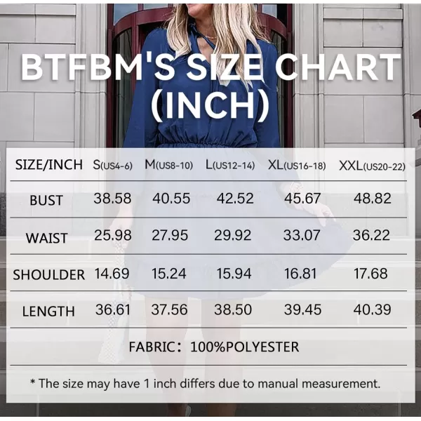 imageBTFBM Women Casual Summer Fall Dresses Tie V Neck Long Sleeve High Waist Ruffle Tiered A Line Swing Tunic Mini DressLong Sleeve Bright Blue