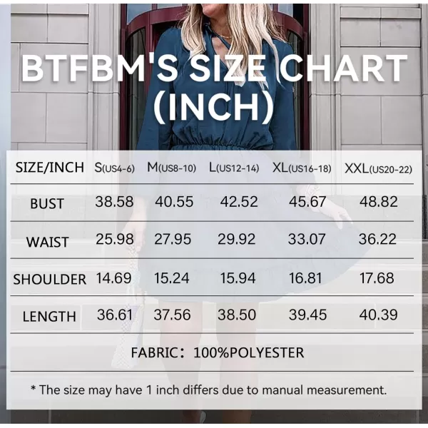 imageBTFBM Women Casual Summer Fall Dresses Tie V Neck Long Sleeve High Waist Ruffle Tiered A Line Swing Tunic Mini DressLong Sleeve Dark Blue