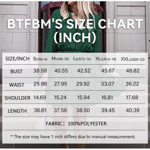 imageBTFBM Women Casual Summer Fall Dresses Tie V Neck Long Sleeve High Waist Ruffle Tiered A Line Swing Tunic Mini DressLong Sleeve Dark Green