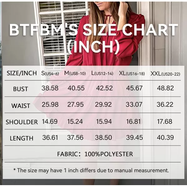 imageBTFBM Women Casual Summer Fall Dresses Tie V Neck Long Sleeve High Waist Ruffle Tiered A Line Swing Tunic Mini DressLong Sleeve Red