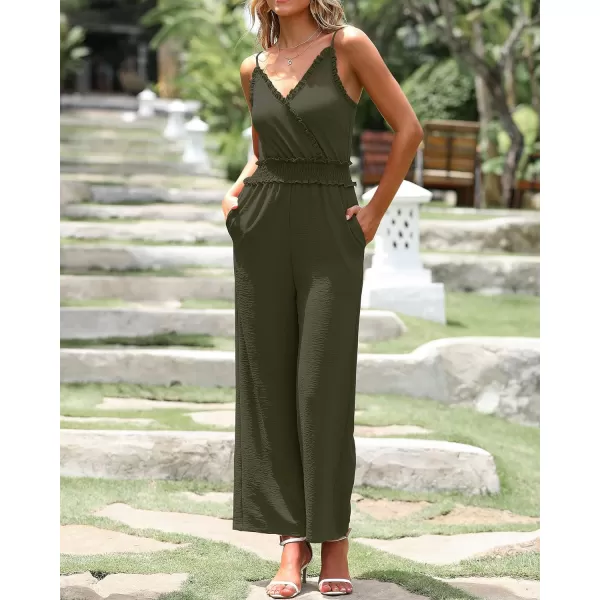imageBTFBM Women Casual Summer Jumpsuits 2023 Sleeveless V Neck Spaghetti Strap Long Pants Rompers One Piece Jumpsuit OutfitsSolid Army Green