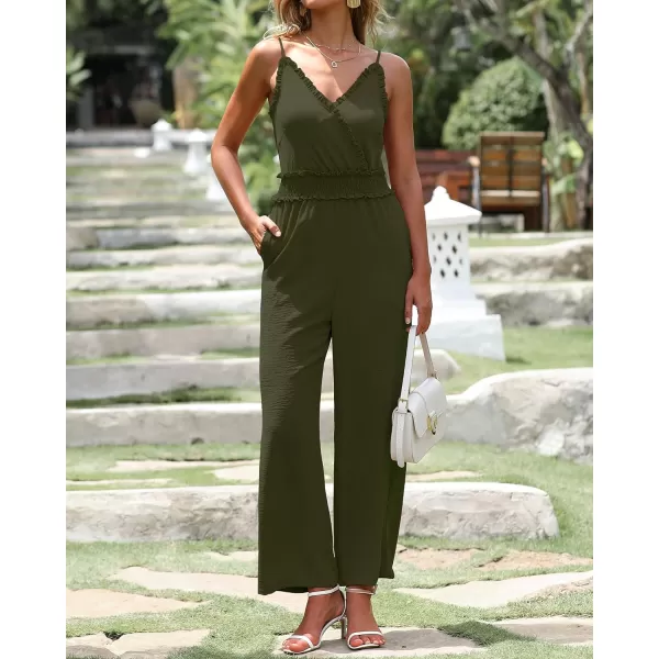 imageBTFBM Women Casual Summer Jumpsuits 2023 Sleeveless V Neck Spaghetti Strap Long Pants Rompers One Piece Jumpsuit OutfitsSolid Army Green