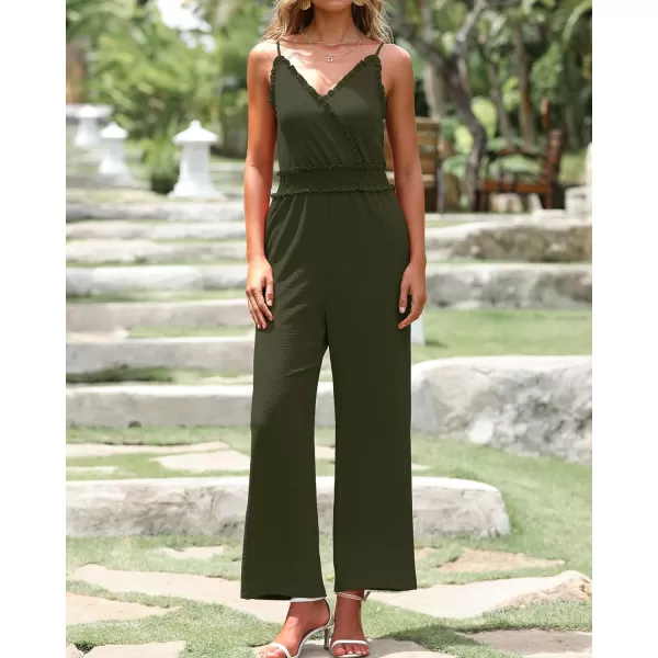 imageBTFBM Women Casual Summer Jumpsuits 2023 Sleeveless V Neck Spaghetti Strap Long Pants Rompers One Piece Jumpsuit OutfitsSolid Army Green