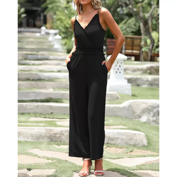 imageBTFBM Women Casual Summer Jumpsuits 2023 Sleeveless V Neck Spaghetti Strap Long Pants Rompers One Piece Jumpsuit OutfitsSolid Black