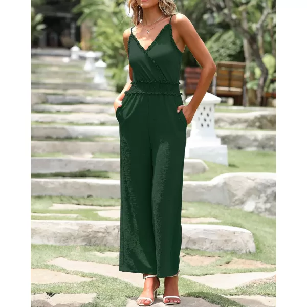 imageBTFBM Women Casual Summer Jumpsuits 2023 Sleeveless V Neck Spaghetti Strap Long Pants Rompers One Piece Jumpsuit OutfitsSolid Dark Green