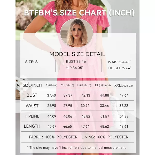 imageBTFBM Women Casual V Neck Dresses Boho Short Sleeve Chiffon Swiss Dot Belted Ruffle Wrap 2023 Summer Wedding Party DressSwiss Dot Rose Red