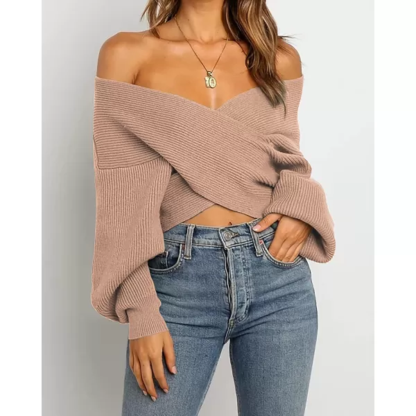 imageBTFBM Women Casual V Neck Long Sleeve Sweaters Cross Wrap Front Off Shoulder Asymmetric Hem Knitted Crop Solid PulloverBTFBM Women Casual V Neck Long Sleeve Sweaters Cross Wrap Front Off Shoulder Asymmetric Hem Knitted Crop Solid Pullover
