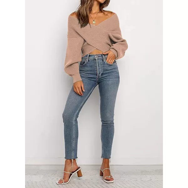 imageBTFBM Women Casual V Neck Long Sleeve Sweaters Cross Wrap Front Off Shoulder Asymmetric Hem Knitted Crop Solid PulloverBTFBM Women Casual V Neck Long Sleeve Sweaters Cross Wrap Front Off Shoulder Asymmetric Hem Knitted Crop Solid Pullover