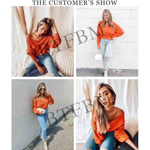 imageBTFBM Women Casual V Neck Long Sleeve Sweaters Cross Wrap Front Off Shoulder Asymmetric Hem Knitted Crop Solid PulloverSolid Blue Grey