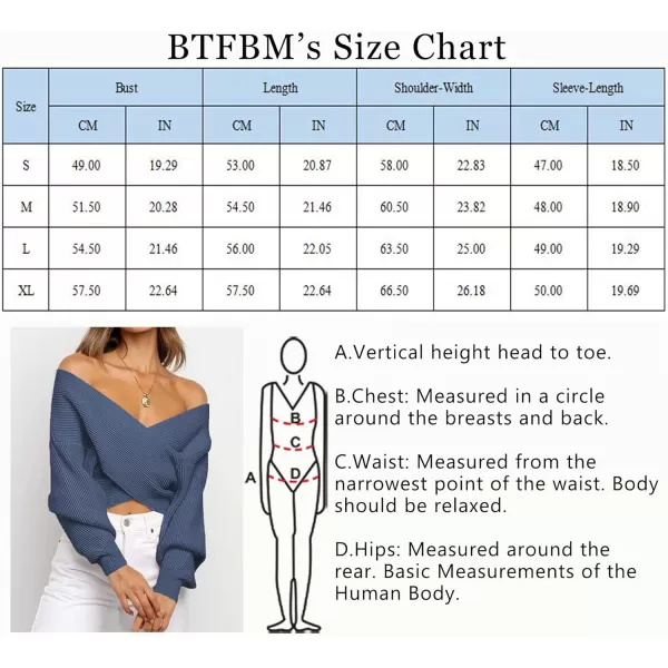 imageBTFBM Women Casual V Neck Long Sleeve Sweaters Cross Wrap Front Off Shoulder Asymmetric Hem Knitted Crop Solid PulloverSolid Blue Grey