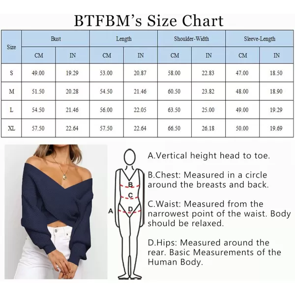 imageBTFBM Women Casual V Neck Long Sleeve Sweaters Cross Wrap Front Off Shoulder Asymmetric Hem Knitted Crop Solid PulloverSolid Bright Blue