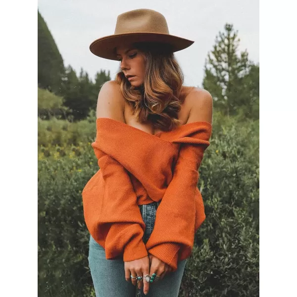 imageBTFBM Women Casual V Neck Long Sleeve Sweaters Cross Wrap Front Off Shoulder Asymmetric Hem Knitted Crop Solid PulloverSolid Brown