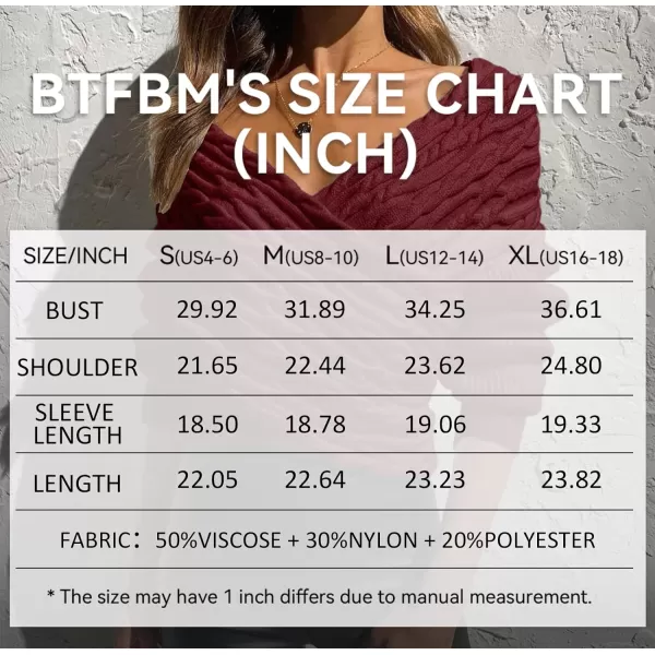 imageBTFBM Women Casual V Neck Long Sleeve Sweaters Cross Wrap Front Off Shoulder Asymmetric Hem Knitted Crop Solid PulloverTwist Wine Red