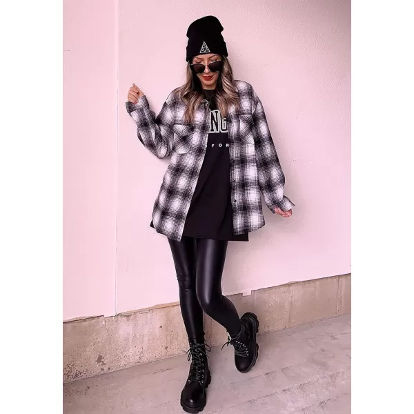 imageBTFBM Women Corduroy Shacket Jacket 2023 Long Sleeve Button Down Casual Plaid Flannel Shirts Boyfriend Fall Blouses TopsPlaid Black