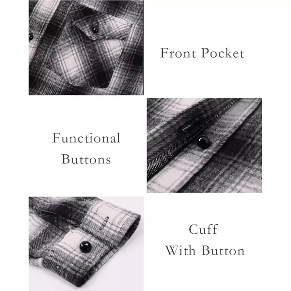 imageBTFBM Women Corduroy Shacket Jacket 2023 Long Sleeve Button Down Casual Plaid Flannel Shirts Boyfriend Fall Blouses TopsPlaid Black