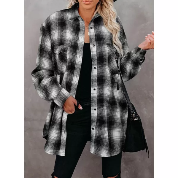 imageBTFBM Women Corduroy Shacket Jacket 2023 Long Sleeve Button Down Casual Plaid Flannel Shirts Boyfriend Fall Blouses TopsPlaid Black