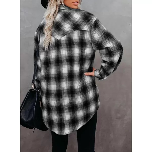 imageBTFBM Women Corduroy Shacket Jacket 2023 Long Sleeve Button Down Casual Plaid Flannel Shirts Boyfriend Fall Blouses TopsPlaid Black