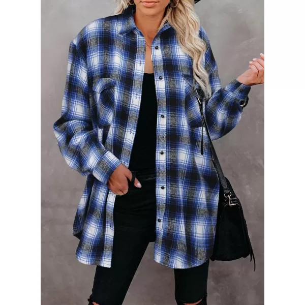imageBTFBM Women Corduroy Shacket Jacket 2023 Long Sleeve Button Down Casual Plaid Flannel Shirts Boyfriend Fall Blouses TopsPlaid Dark Blue