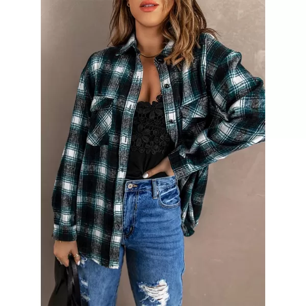 imageBTFBM Women Corduroy Shacket Jacket 2023 Long Sleeve Button Down Casual Plaid Flannel Shirts Boyfriend Fall Blouses TopsPlaid Green
