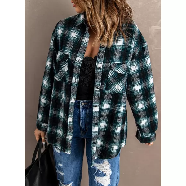 imageBTFBM Women Corduroy Shacket Jacket 2023 Long Sleeve Button Down Casual Plaid Flannel Shirts Boyfriend Fall Blouses TopsPlaid Green