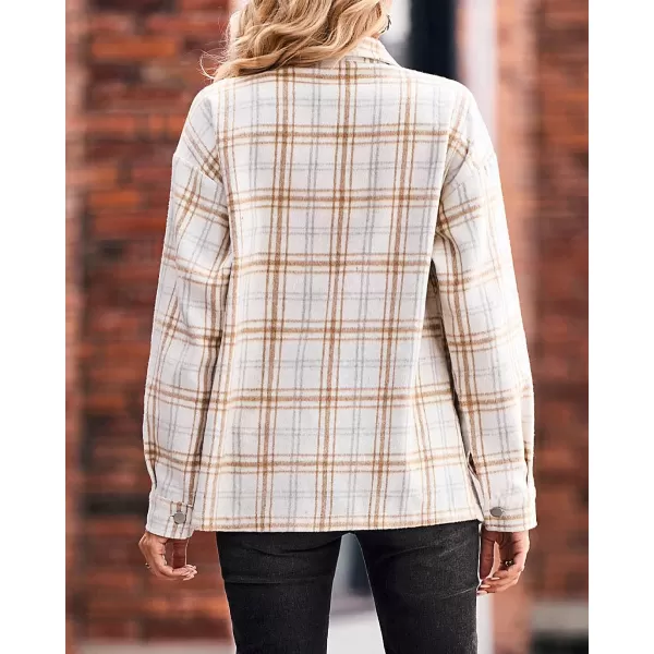 imageBTFBM Women Corduroy Shacket Jacket 2023 Long Sleeve Button Down Casual Plaid Flannel Shirts Boyfriend Fall Blouses TopsPlaid Print Apricot
